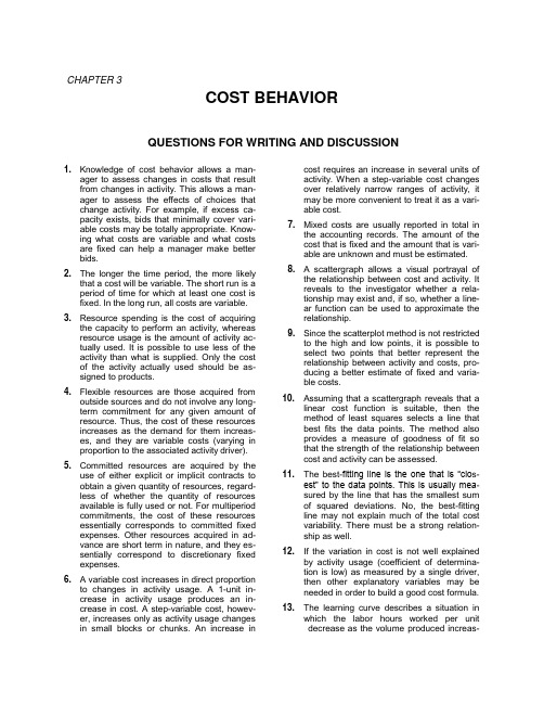 Cost management∶ accounting and control 第三章解答手册