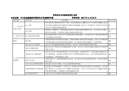 评审扣分点及原因说明汇总表