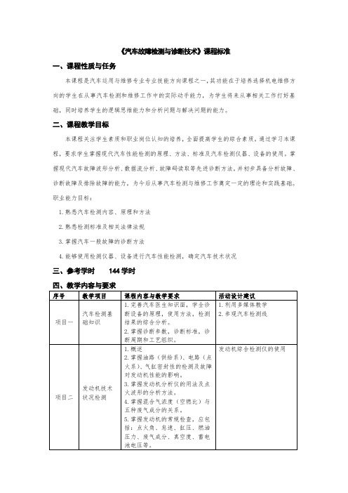 《汽车故障检测与诊断技术》课程标准