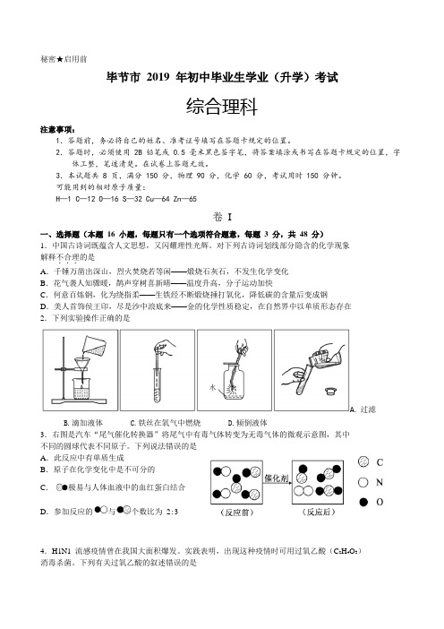 2019年毕节市中考化学试题(word版,含解析)