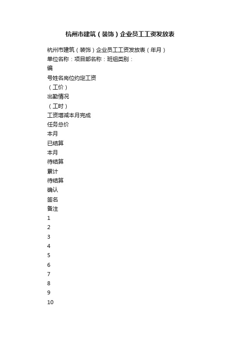 杭州市建筑（装饰）企业员工工资发放表