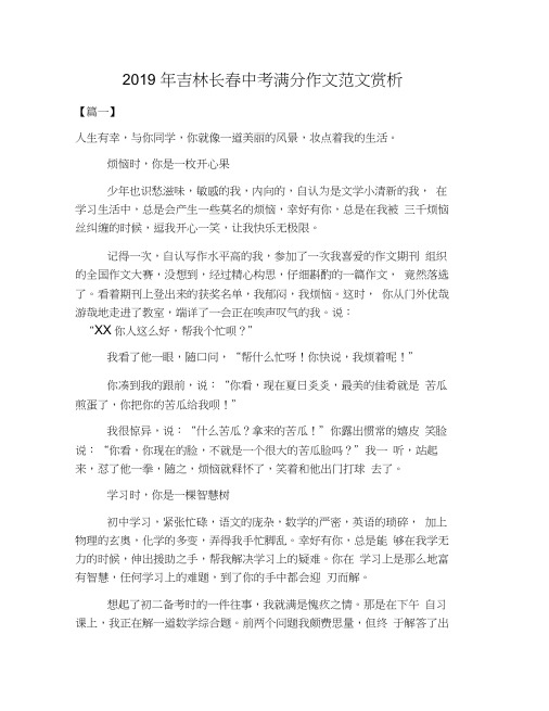 2019年吉林长春中考满分作文范文赏析