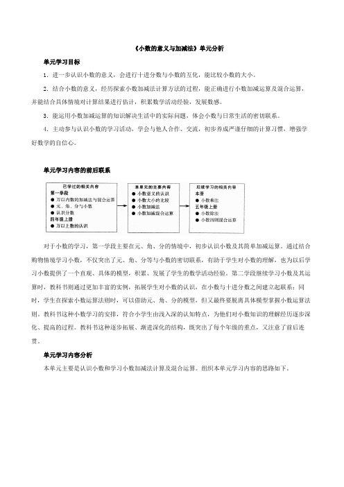 新北师大版四下数学《小数的意义与加减法》单元分析