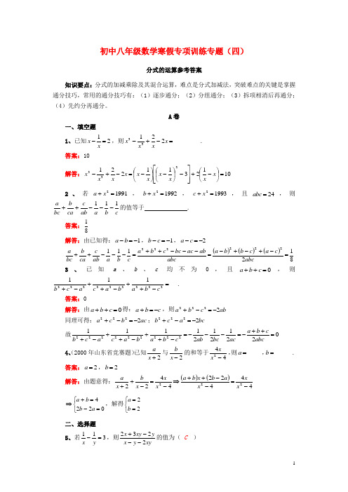 八年级数学寒假专项训练专题(四) 新人教版