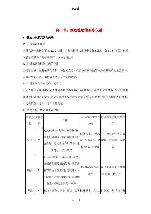 九年级科学中考之生命科学知识点总结：绿色植物的新陈代谢(第二章第一节)