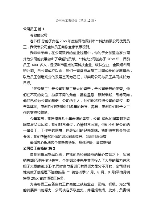 公司员工表扬信（精选13篇）