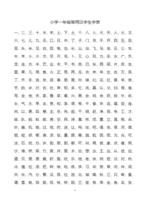 小学级常用汉字生字表A打印版