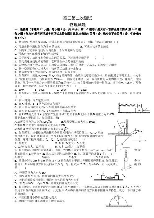 陕西省西安市第一中学2018届高三上学期第二次模拟考试物理试题word版有答案AlKwPw