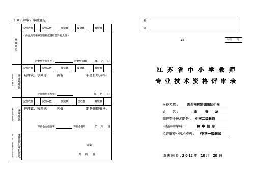 专业技术资格评审申请表