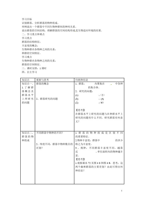 海南省海口市教育研究培训院高中生物 4.3群落的结构学案 新人教版必修3