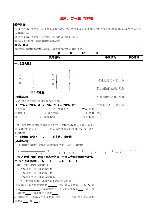 人教版七年级上册第一章《有理数》复习教案