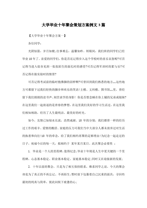 大学毕业十年聚会策划方案例文3篇