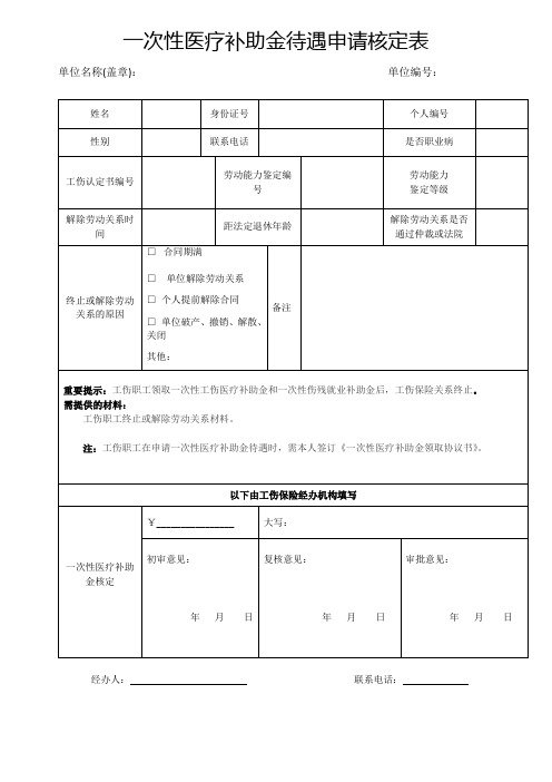 一次性医疗补助金待遇申请核定表