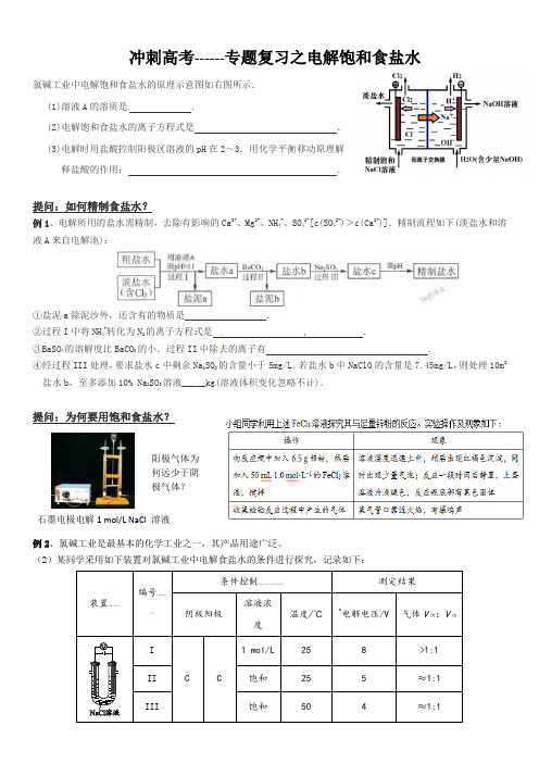 冲刺高考------专题复习之电解饱和食盐水