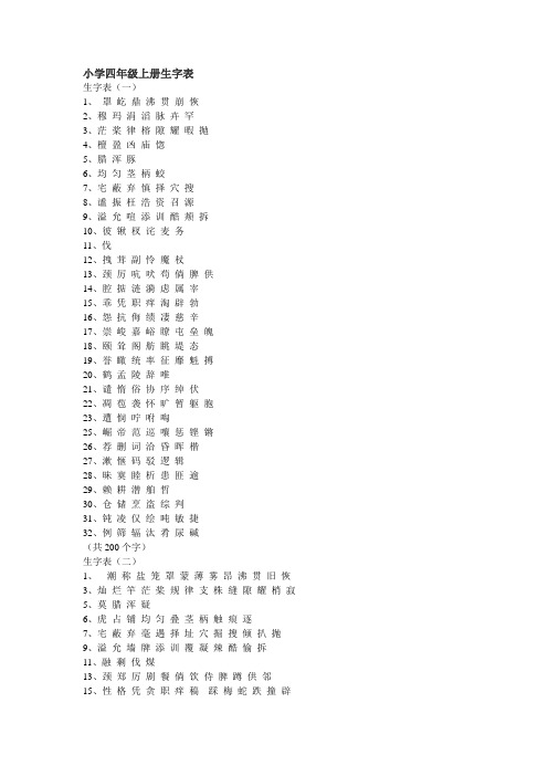小学四年级上册生字表