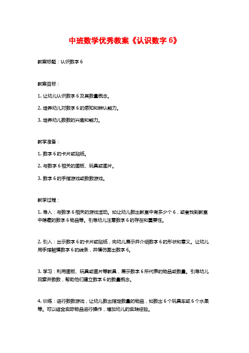 中班数学优秀教案《认识数字6》