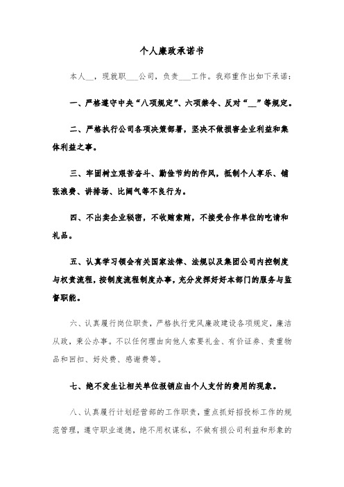 个人廉政承诺书(5篇)