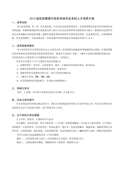 2012_信息管理与信息系统专业培养方案