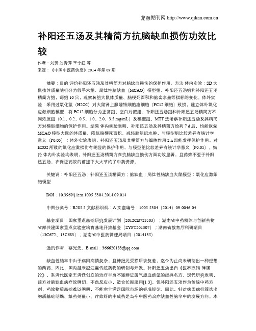 补阳还五汤及其精简方抗脑缺血损伤功效比较