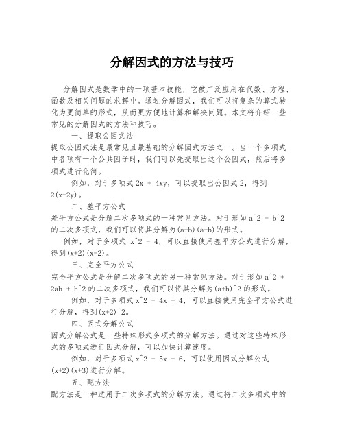 分解因式的方法与技巧