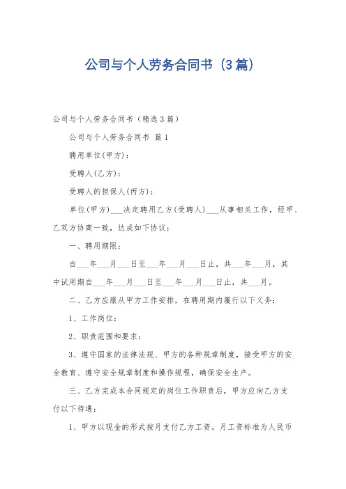 公司与个人劳务合同书(3篇)