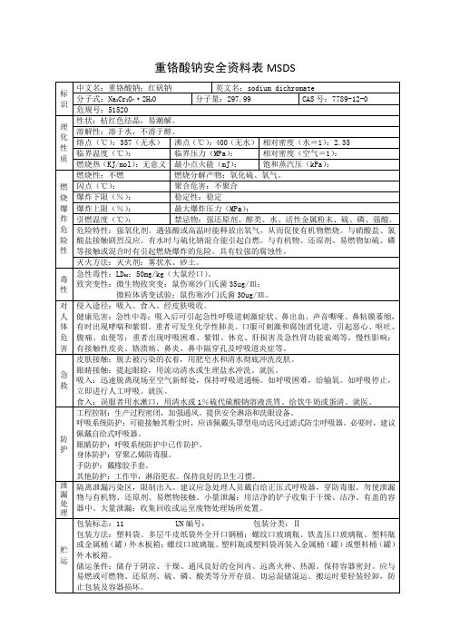 重铬酸钠安全资料表MSDS