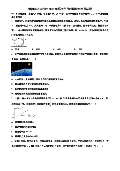 盘锦市达标名校2018年高考四月质量检测物理试题含解析