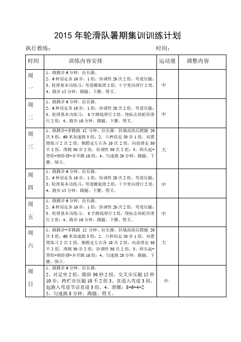 2015年轮滑队暑期集训训练计划