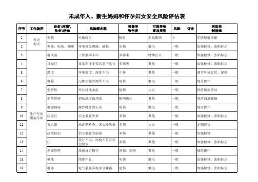 怀孕女工和新生妈妈安全风险评估表