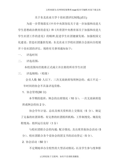 关于东北农业大学十佳社团评比制度