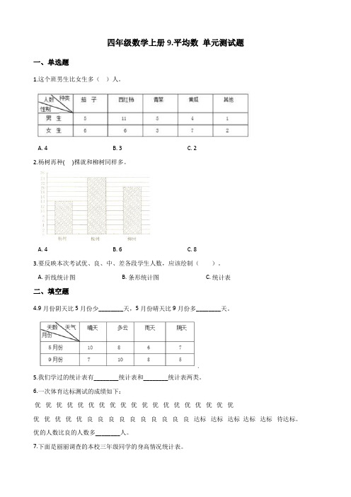 2019年青岛版五四制四年级数学上册9.平均数 单元测试题(含答案)