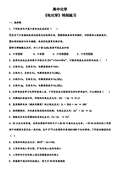 高中化学 《电化学》特别练习(含答案)