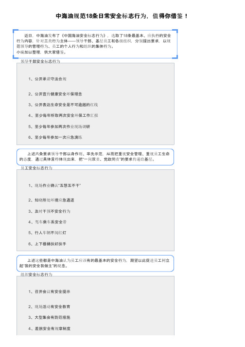 中海油规范18条日常安全标志行为，值得你借鉴！