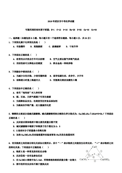 2019年湖北省武汉市中考化学试卷(Word版,含答案)