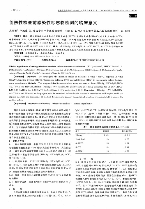 创伤性检查前感染性标志物检测的临床意义