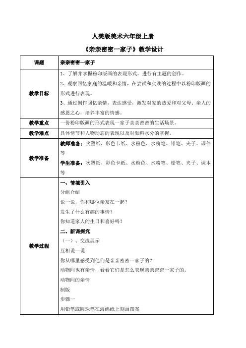 人美版美术六上第5课《亲亲密密一家子》教学设计