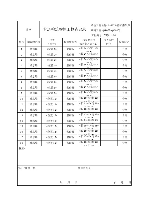 线19 管道构筑物施工检查记录