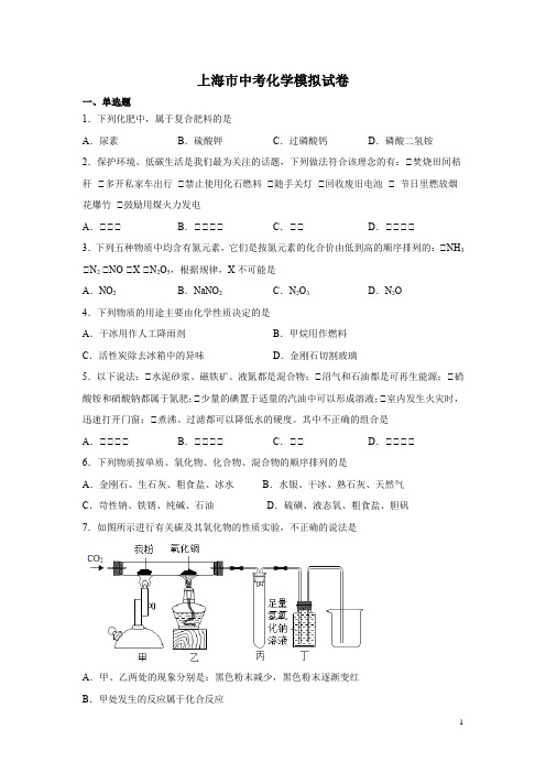 上海市中考化学模拟试题带答案