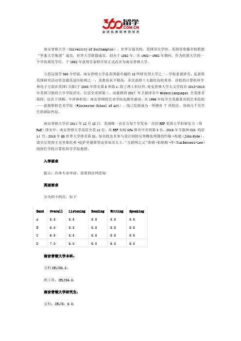 南安普顿大学入学要求