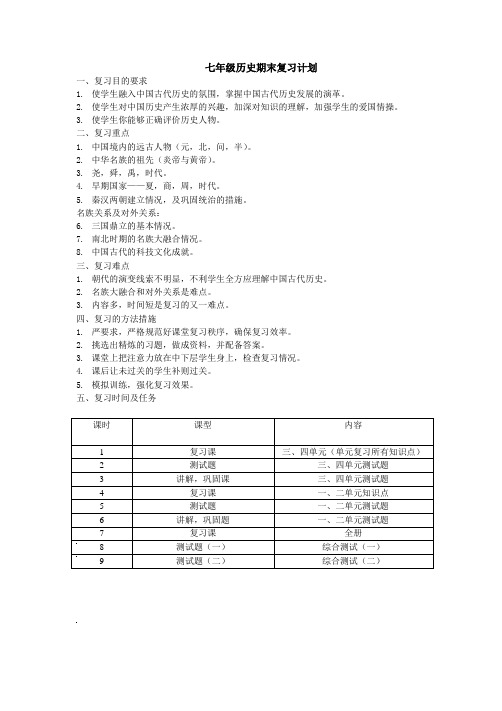 七年级历史期末复习计划