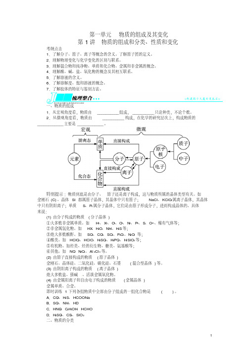 【志鸿优化设计】2014届高考化学一轮复习第一单元物质的组成及其变化第1讲物质的组成和分类、性质和变