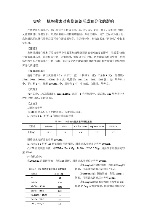 植物激素对愈伤组织形成和分化的影响