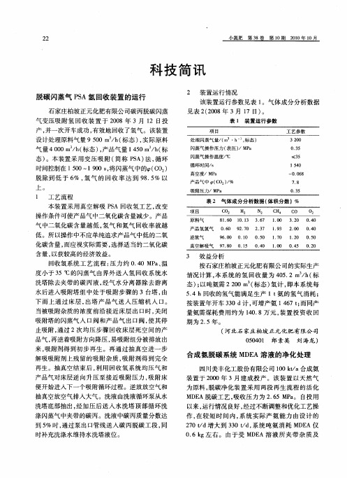 脱碳闪蒸气PSA氢回收装置的运行