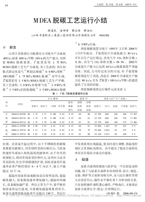 MDEA脱碳工艺运行小结_韩喜民