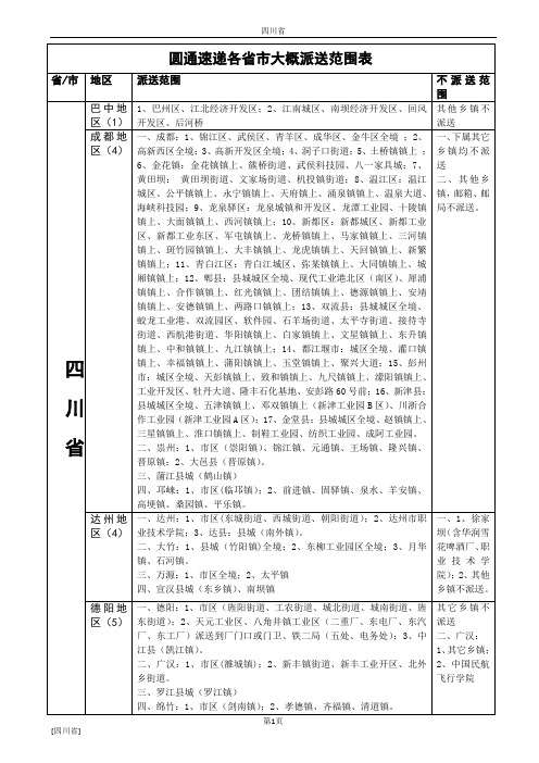 (四川)圆通速递各省市大概派送范围表