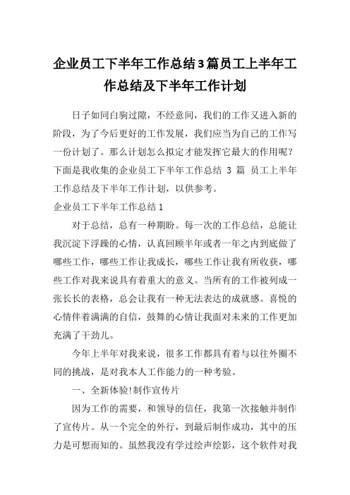 企业员工下半年工作总结3篇员工上半年工作总结及下半年工作计划