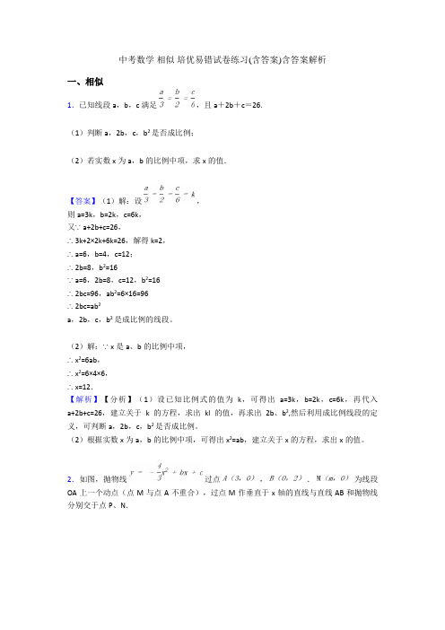 中考数学 相似 培优易错试卷练习(含答案)含答案解析