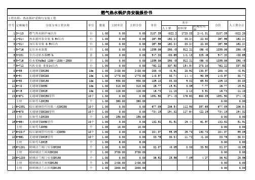 燃气热水锅炉房安装报价清单