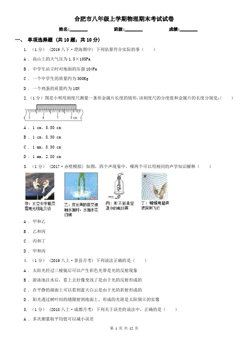 合肥市八年级上学期物理期末考试试卷