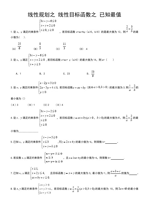 线性规划之 线性目标函数之 已知最值